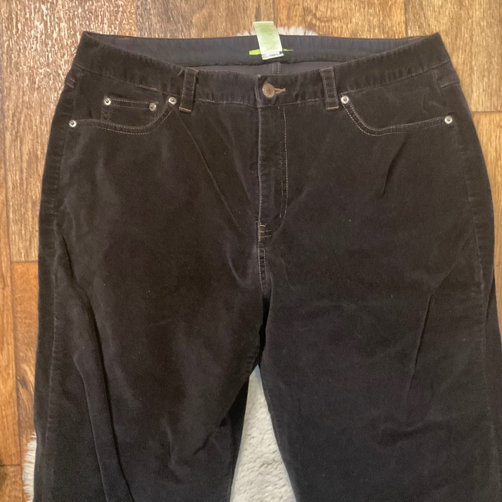 Sigrid Olsen Velveteen Pants Size 16 Womens Black Modernist Tan Stitch Velvet - Picture 2 of 9